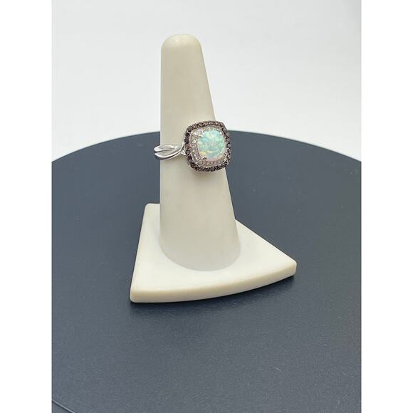 Zatos 925 Sterling Silver Cushion Cut 8mm Lab Opal Smoky Quartz Halo Ring Sz 7 - Picture 2 of 10